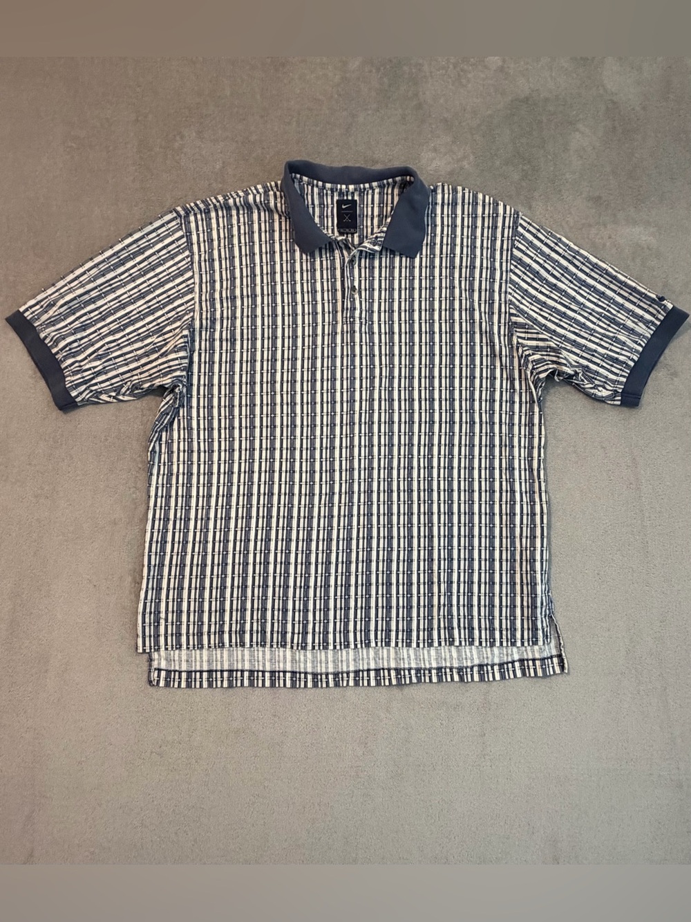Vintage Nike Golf Polo Shirt Mens XL Blue Grid Geometric AOP Swoosh Y2K 90s